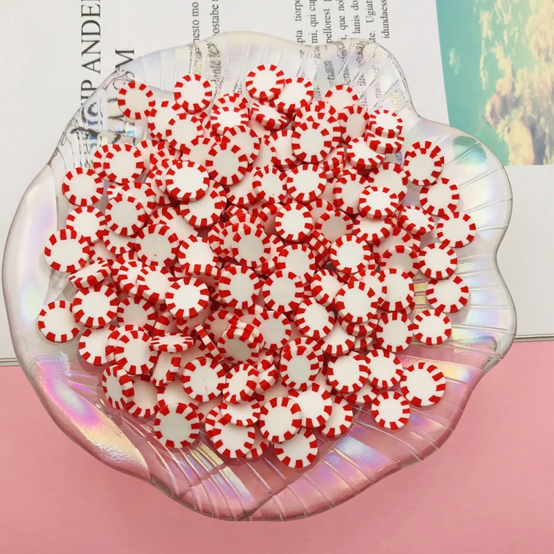 50g/Lot Hot Polymer Clay Christmas Candy Cane Sprinkle Gingerbread House Slice for Crafts Making, Phone Deco, DIY Scrapbooking