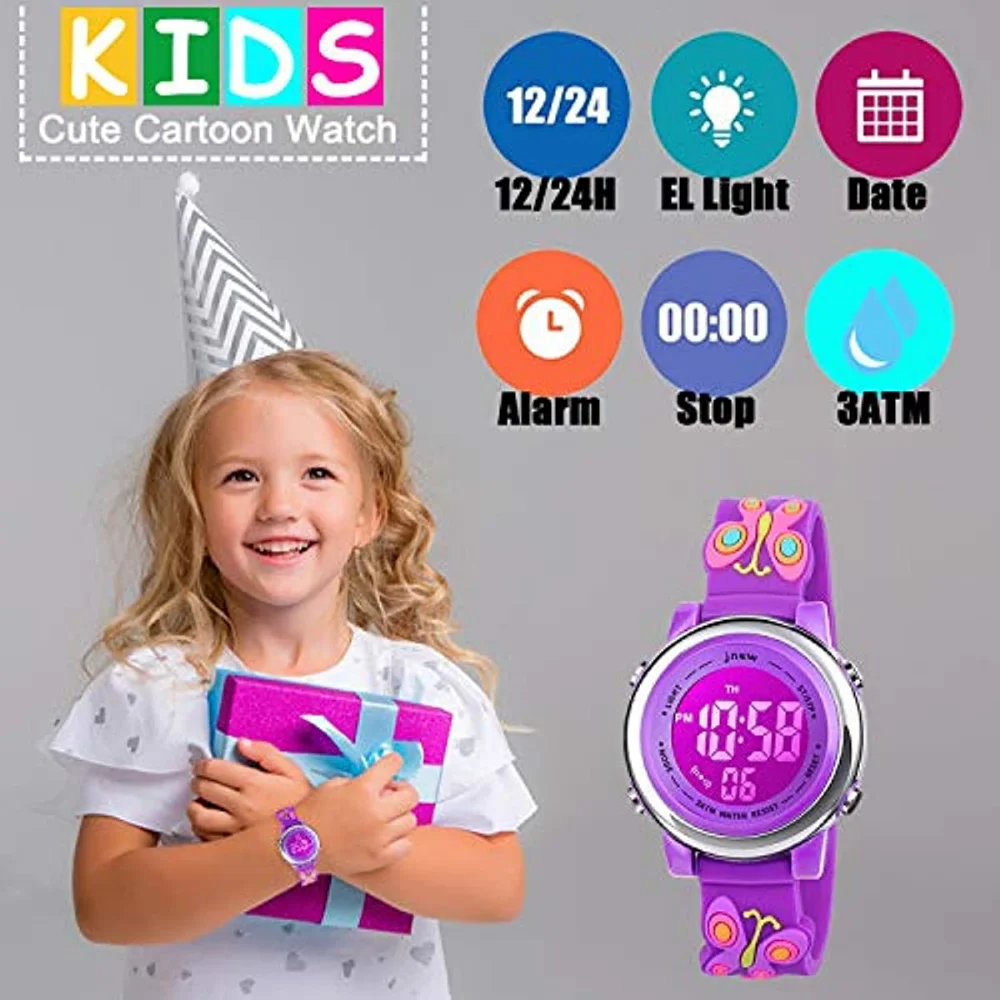 Kids Watch 3D Cartoon Toddler Wrist Digital Watch Waterproof 7 Color Lights with Alarm Stopwatch for 3-10 Year Boys Girls Child