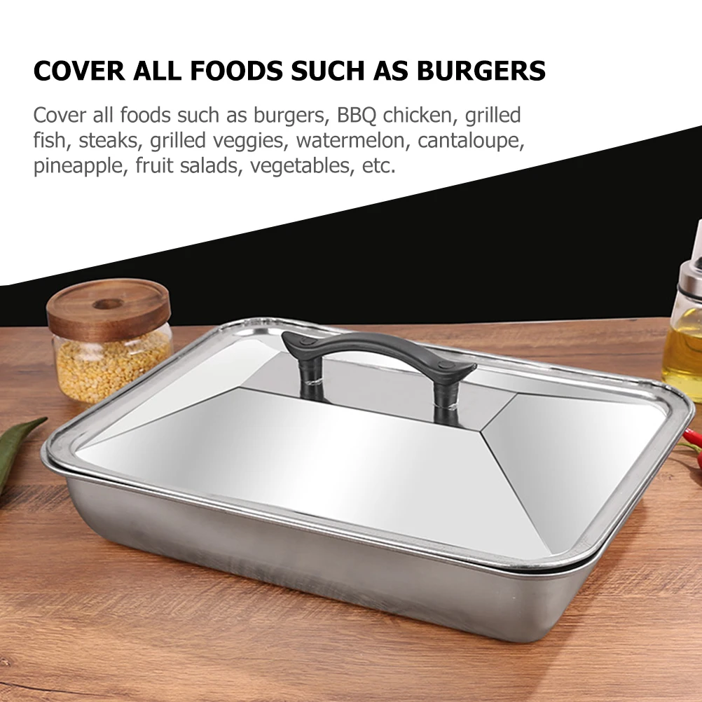 

2pcs StainlessSteelFoodCover DurableKitchenGadgets OilproofDishProtector RectangleTrayLid DustProof FoodTray Covers