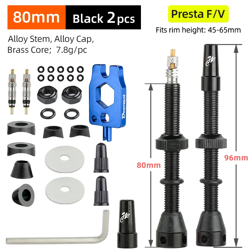 Fahrrad F/V Tubeless-Ventil 44 60 80mm mit optionalem Werkzeug für Gravel-Bikes, Aluminiumlegierung, Messingkern, Presta-Ventil, Fahrradteile