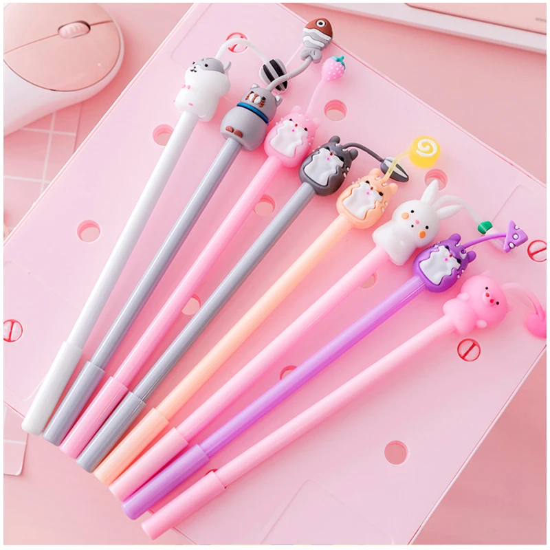 20 Teile/los Kawaii Katze Schwein Kaninchen Maus Gel Pens Nette Tier Schwarz Gel Ink Pen Schüler Schule Schreibwaren geschenk