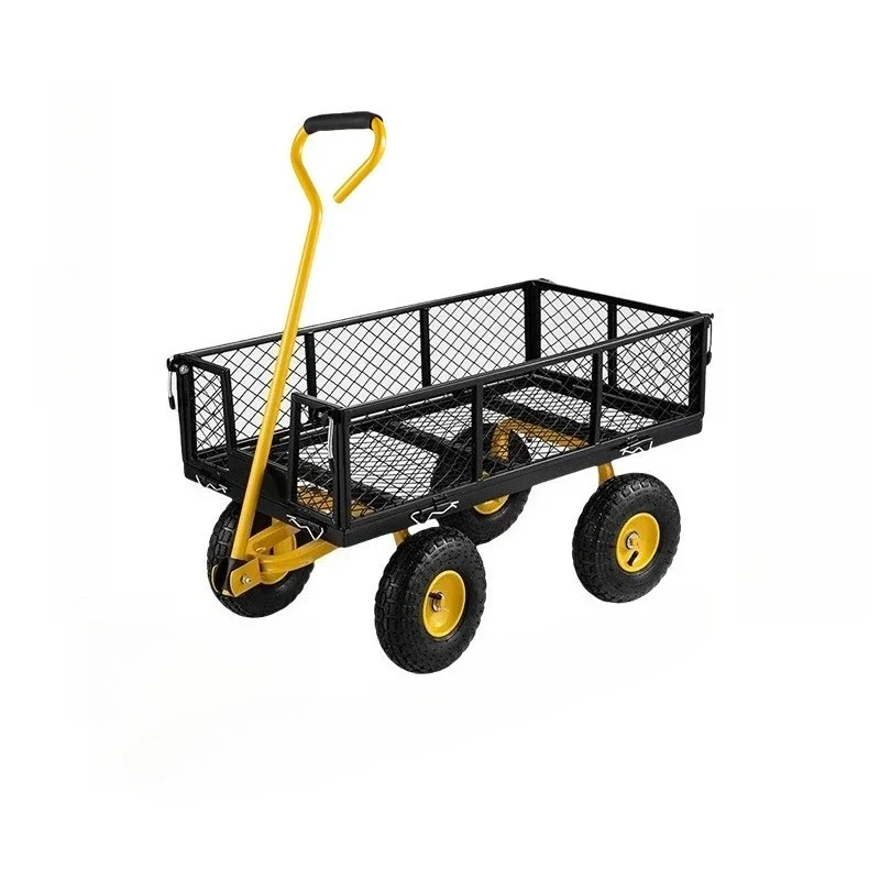 Yellow garden cart folding utility vehicle station wagon with heavy garden cart