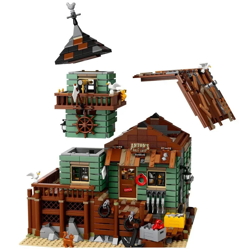 

MOC 2068PCS Fisherman’s Hut Building Block Set, Coastal Fishing Village Cabin Model, Adult Collectible DIY Bricks Ocean Themed
