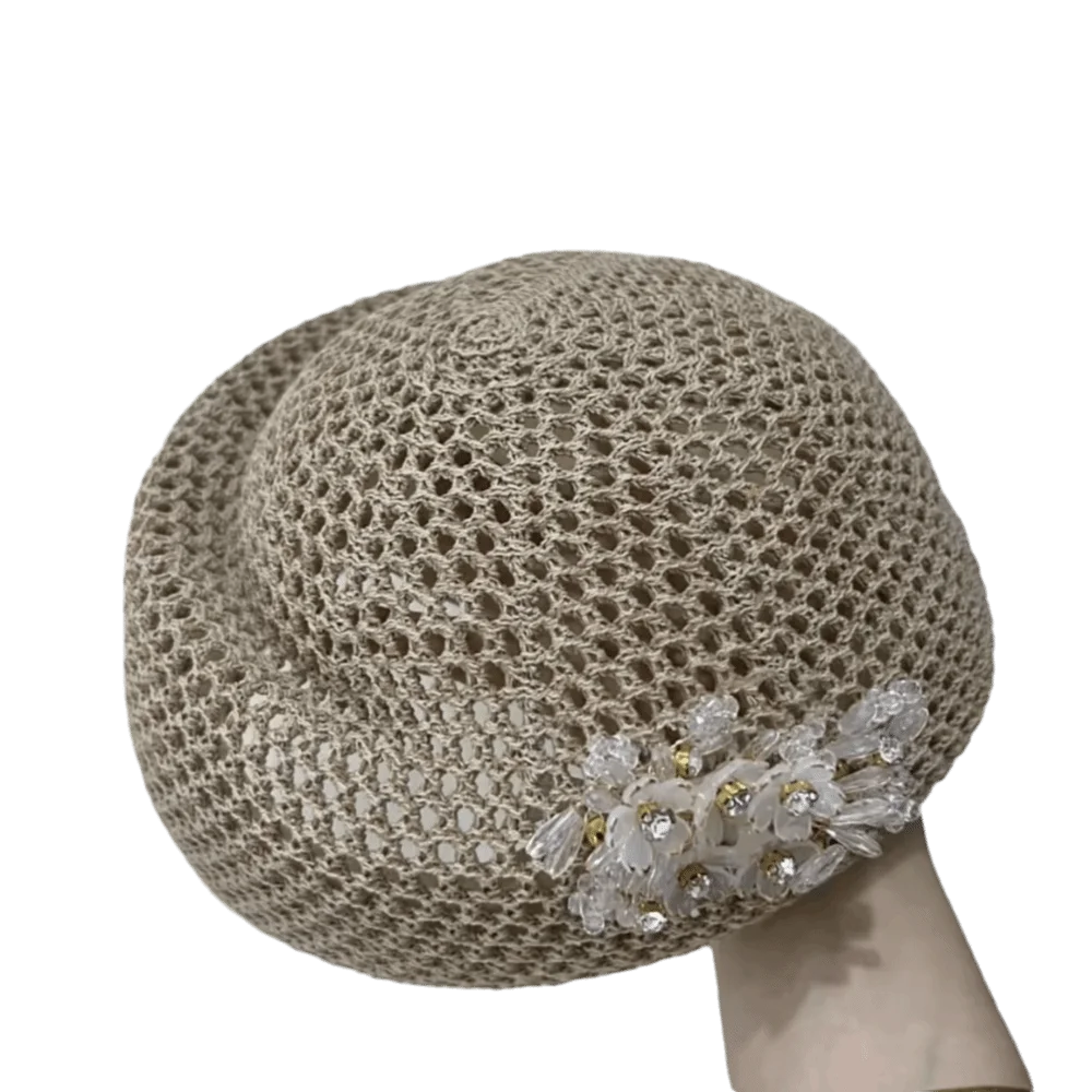 

Chic French Hollow Out Beret Korean Ethnic Floral Painter hat Polyester All-match Women Knit Fabric Cap Spring