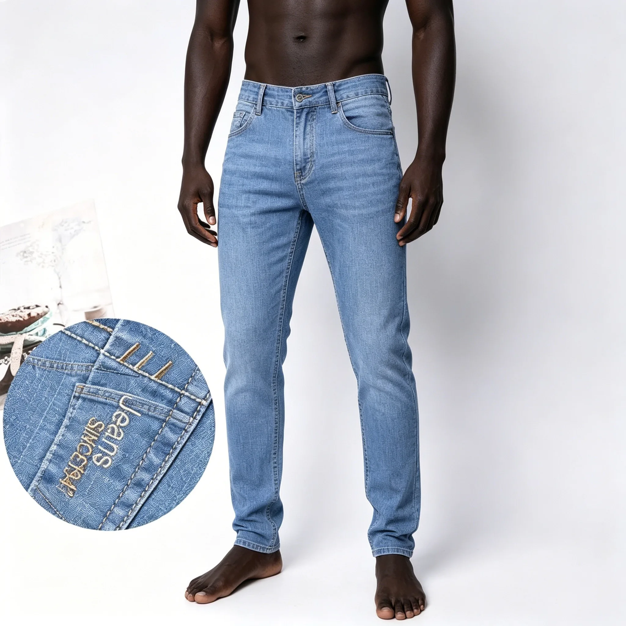 2026 Summer Thin Men's Elastic Cotton Jeans Fashion Blue Comfortable Business Straight Casual Pants Brand Male Clothes Trousers