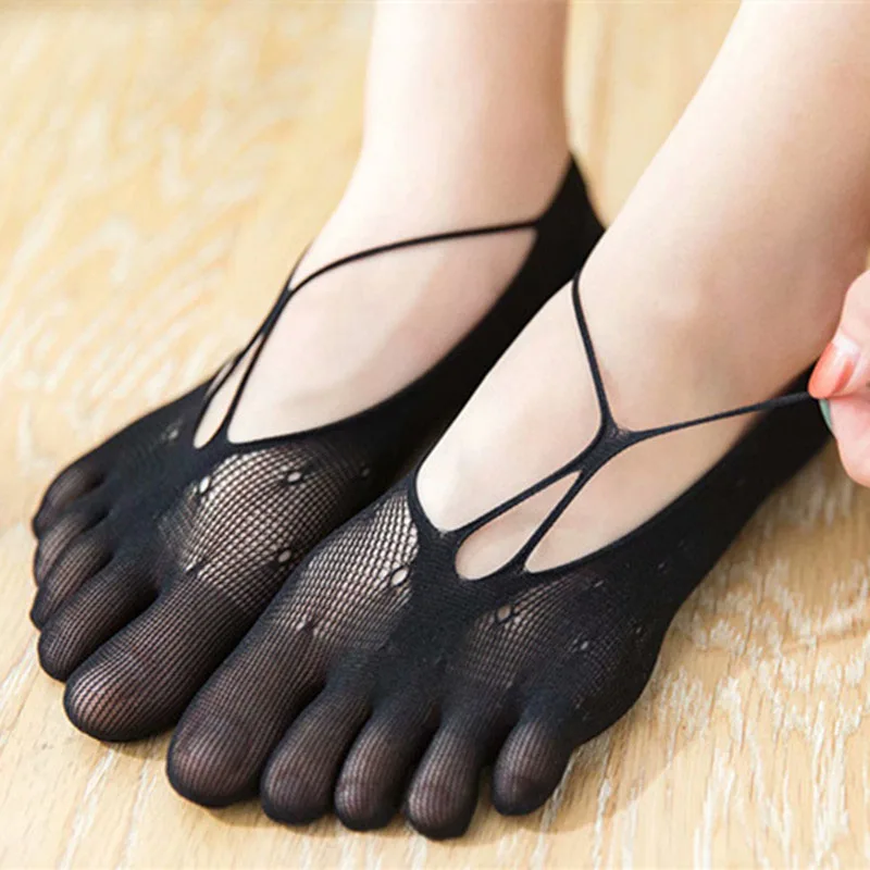 Women Five Finger Toe Socks Ultra Thin Slippers Yoga Ladies Summer Boat Socks Short Mesh Breathable Invisible Shallow Mouth Sock