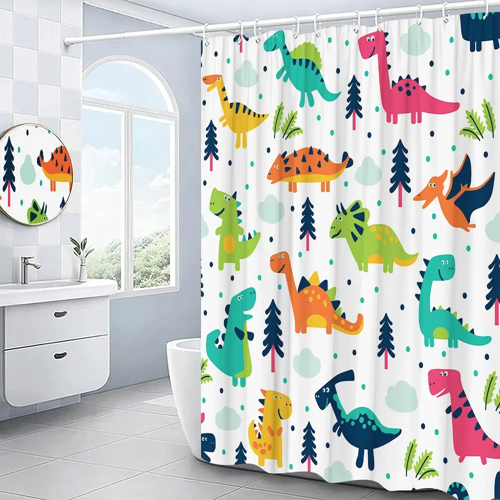 Cartoons Animals Shower Curtains Cute Dinosaurs Fish Funny Cats Dogs Paw Prints Bathroom Decor Accessories Fabric Bath Curtains