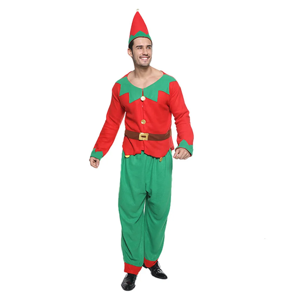 Santa Claus Cosplay Costume Full Sets Red Green Top Pants Dress Uniform for Kids Adult Christmas Carnival Party Clothes Roleplay