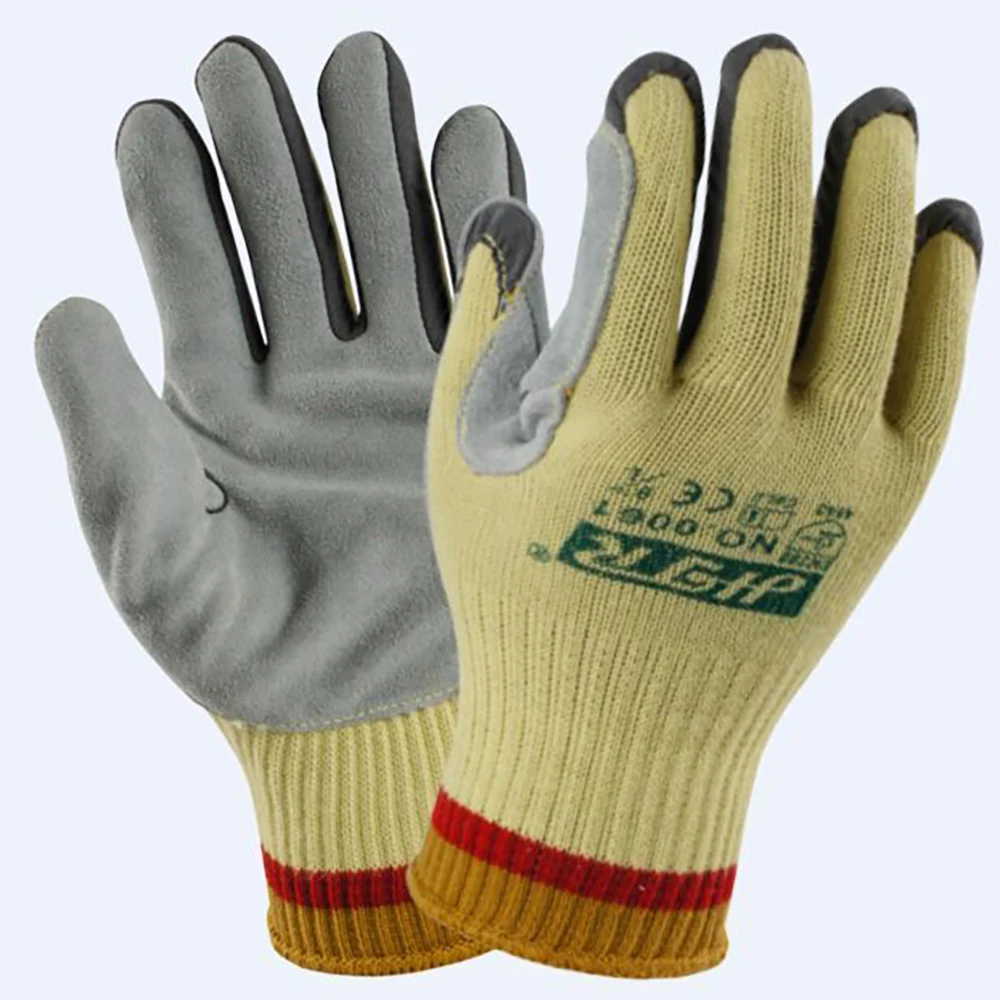 BBQ Gloves Heat Proof Sparks Anti Cut Resistant Kitchen Barbecue Work Glove Glass Industry Aramid Fiber Cow Leather