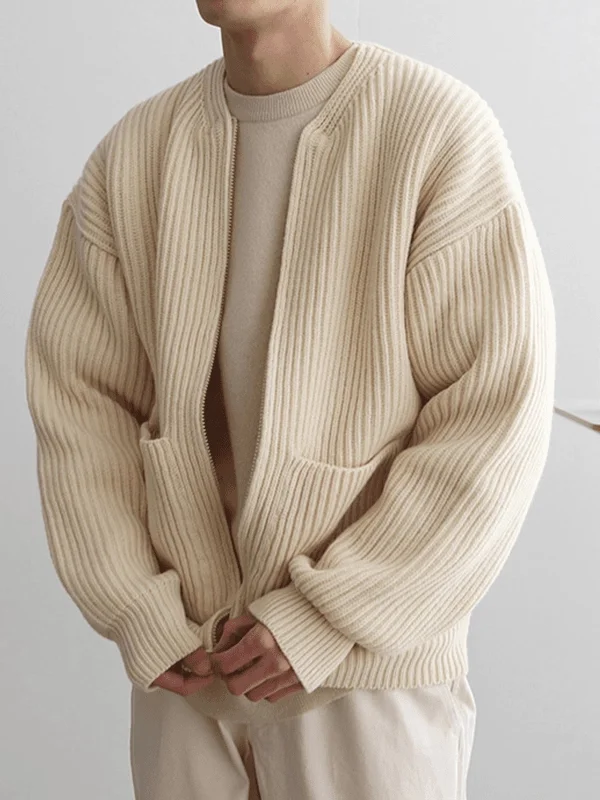 

High Quali Zipper Knitted Cardigan Men's Faionable Luxury Casual Sweater Jaet Polyester Fiber Long Sve round Ne