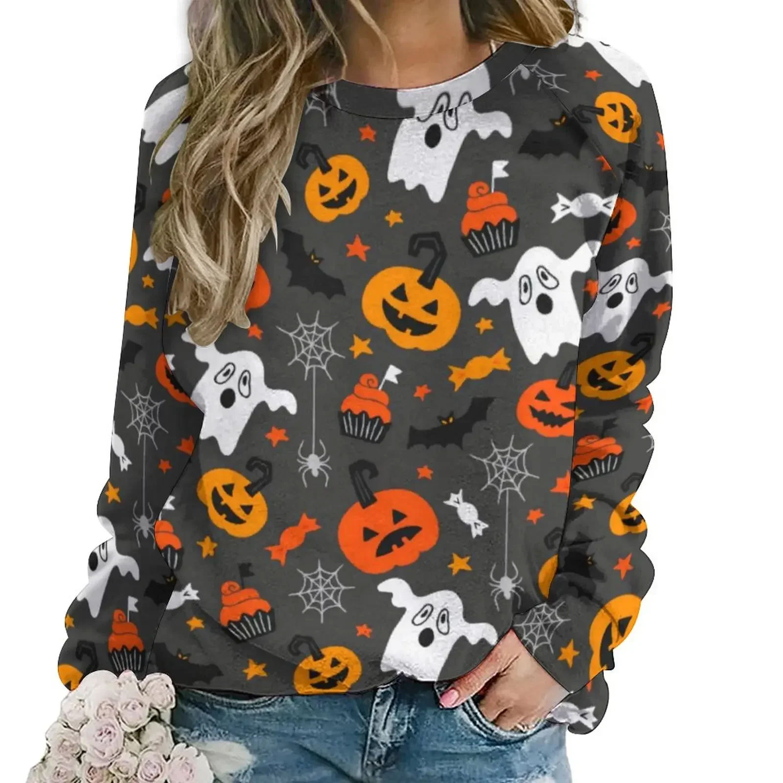 

Spooky Ghost Casual Hoodies Women Pumpkins And Baws Pretty Design Hoodie Autumn Long-Sleeve Fashion Oversized Sweatshirts Gift