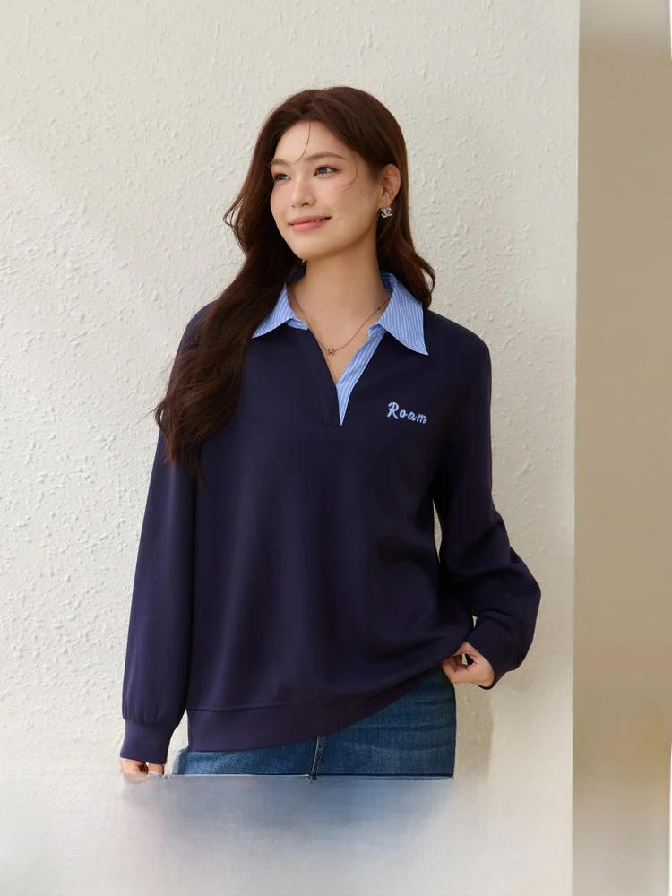 

Trendy Patchwork Collar Sweatshirt plus Size Women's Fashion Design Spring Clothing New Arrival Slim Fit Commute Style Long S...