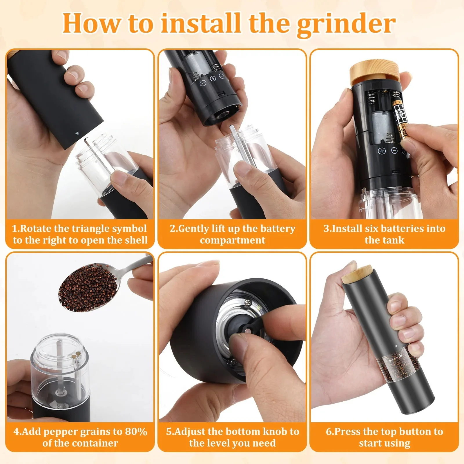Electric Salt and Pepper Grinder Sets Manual Pepper Mill Automatic Spice Shakers Machine Kitchen Adjustable Core-Salt Grinder