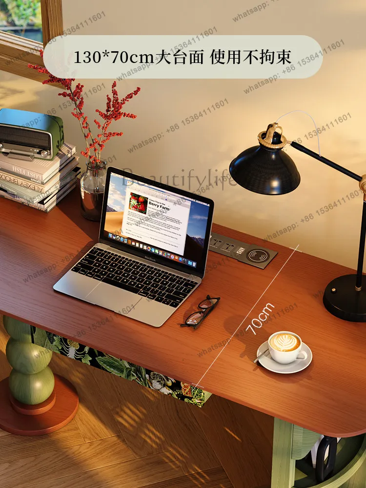 XX.Hole board integrated desk antique solid wood with drawers French retro shelf computer desk