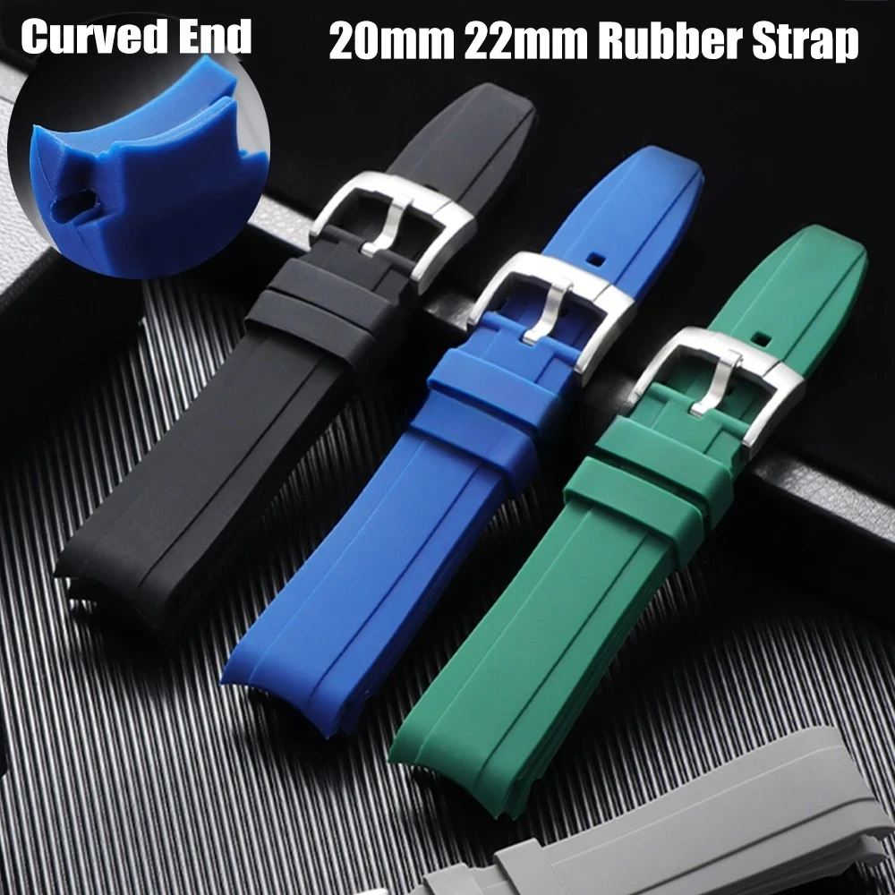 Curved End 20mm 22mm Rubber Straps for Swatch for Omega for Moonswatch Silicone Watch Band Bracelet Waterproof Sports Wristband