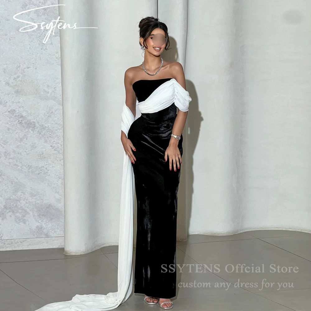 

SSYTENS Элегантные платья для выпускного вечера на одно плечо Черно-белые велюровые платья русалки для торжественных случаев Вечерние платья по индивидуальному заказу в Саудовской Аравии