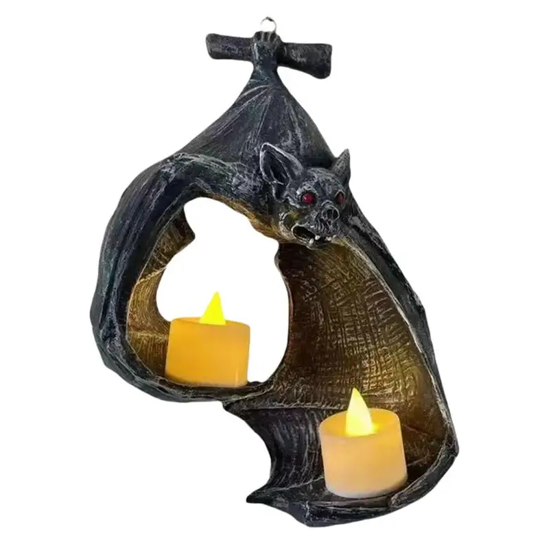 New Bat Wall Tealight Holder Halloween Candlestick Bat Statue Garden Hanging Candlestick Light Garden Home Halloween Decoration