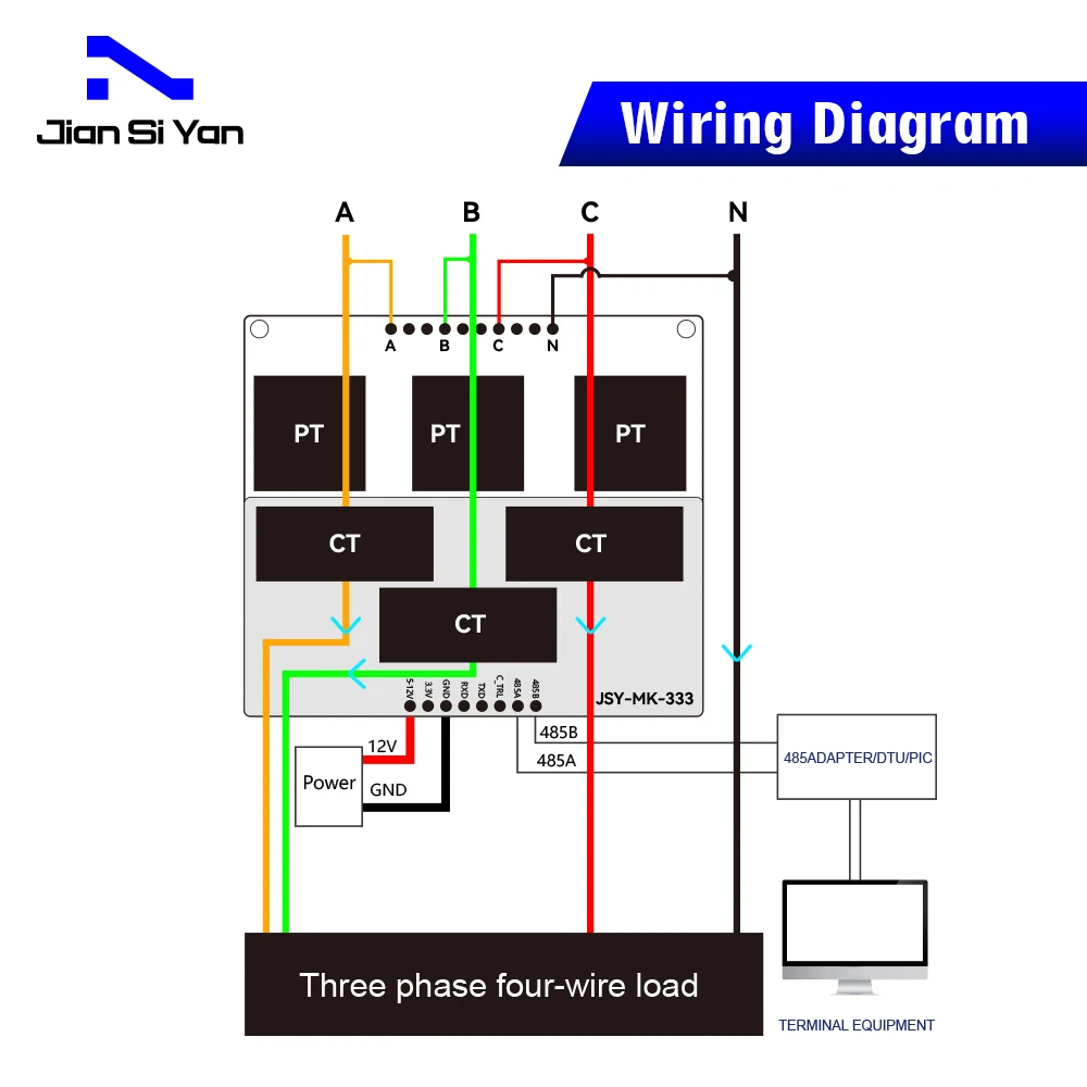 JSY-MK-333 80A 3 Phase 4 Wire Bidirectional Current Voltage Two Channel Electric Energy Meter Module RS485 TTL 12mm Enclosed CTs