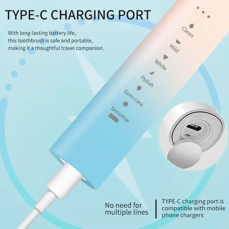 Xiaomi USB Rechargeable Tooth Brush Adult 6 Clean Modes Sonic Electric Toothbrush Washable Teeth Whitening and Cleaning Brush