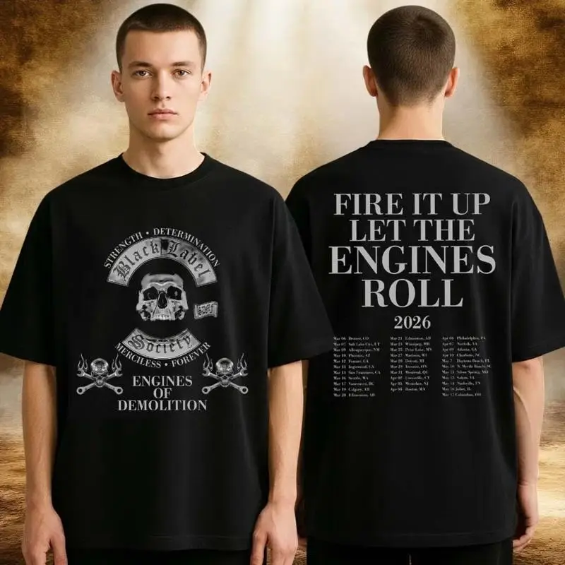Black Label Society Skull Crossed Pistons Fire It Up Engines Roll T-Shirt