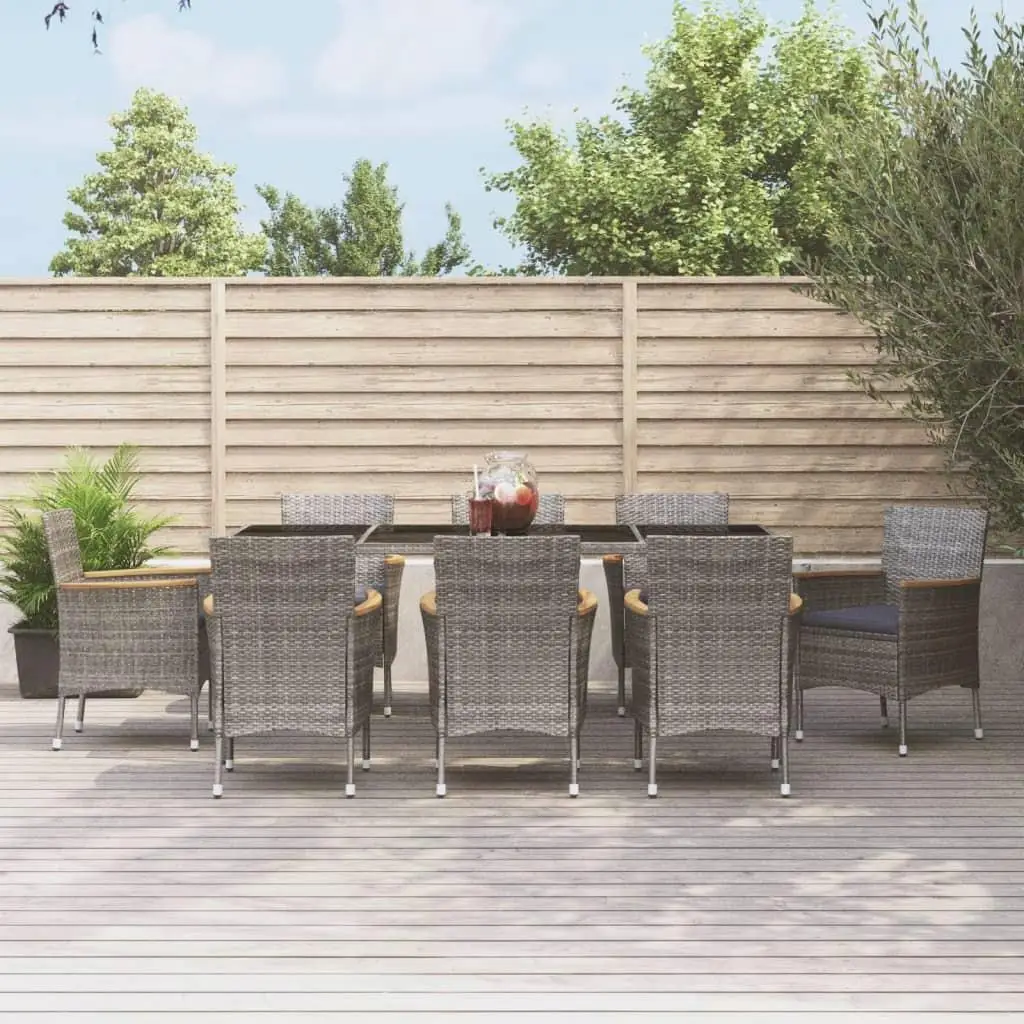 9-Piece Gray Poly Rattan Patio Dining Set with Cushions - Outdoor Furniture Upgrade