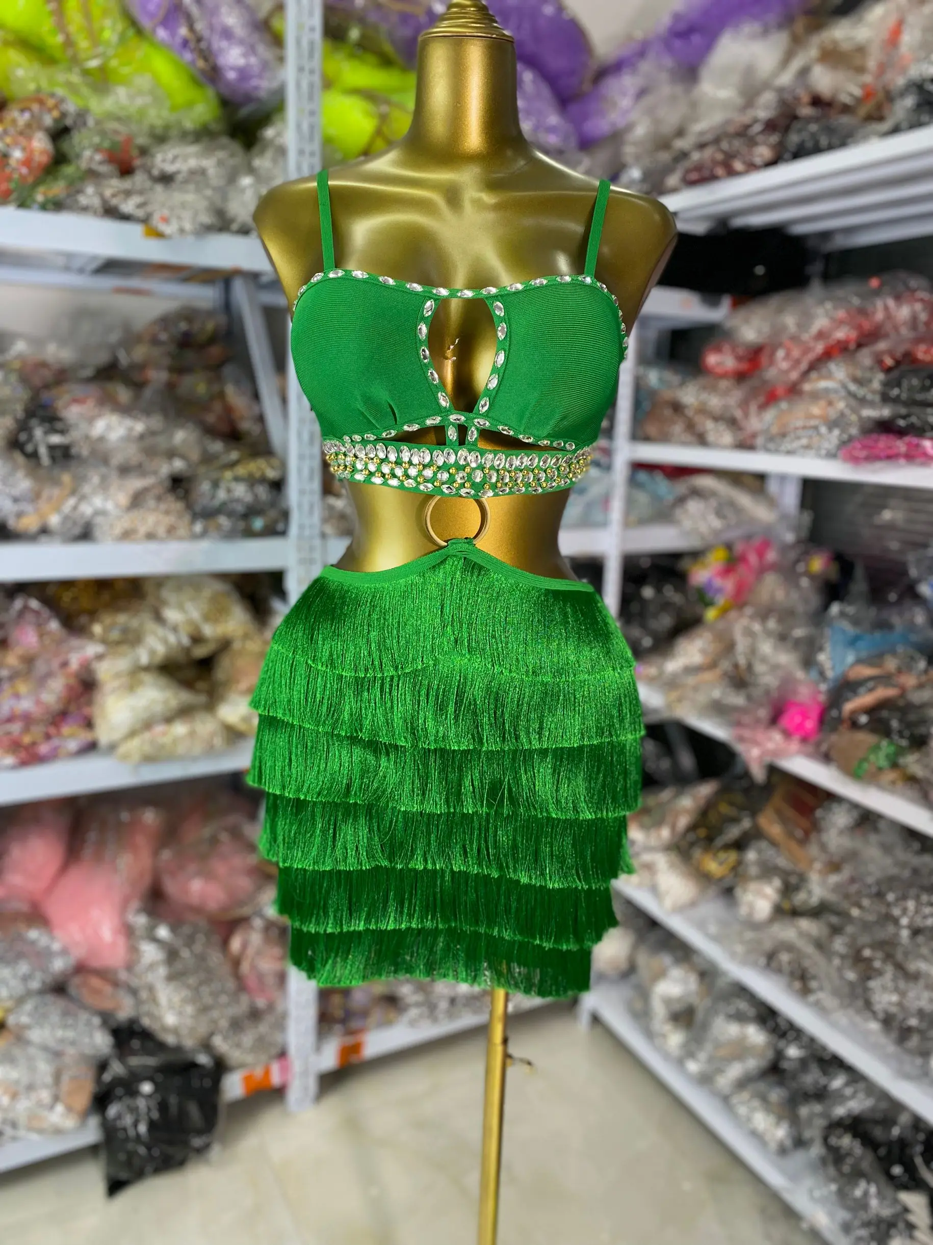 Mulheres sexy cinta de espaguete cortar cristal bordado borla bodycon mini curto vestido de uma peça noite clube festa vestido musical