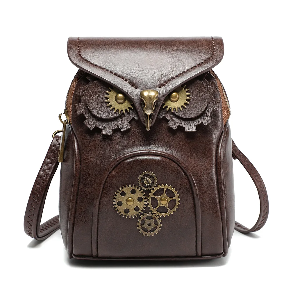 The New Mid-century Steampunk Women\'s Single Shoulder Slant Bag Creative Owl MINI Purse Crossbody Bag Anime Bag