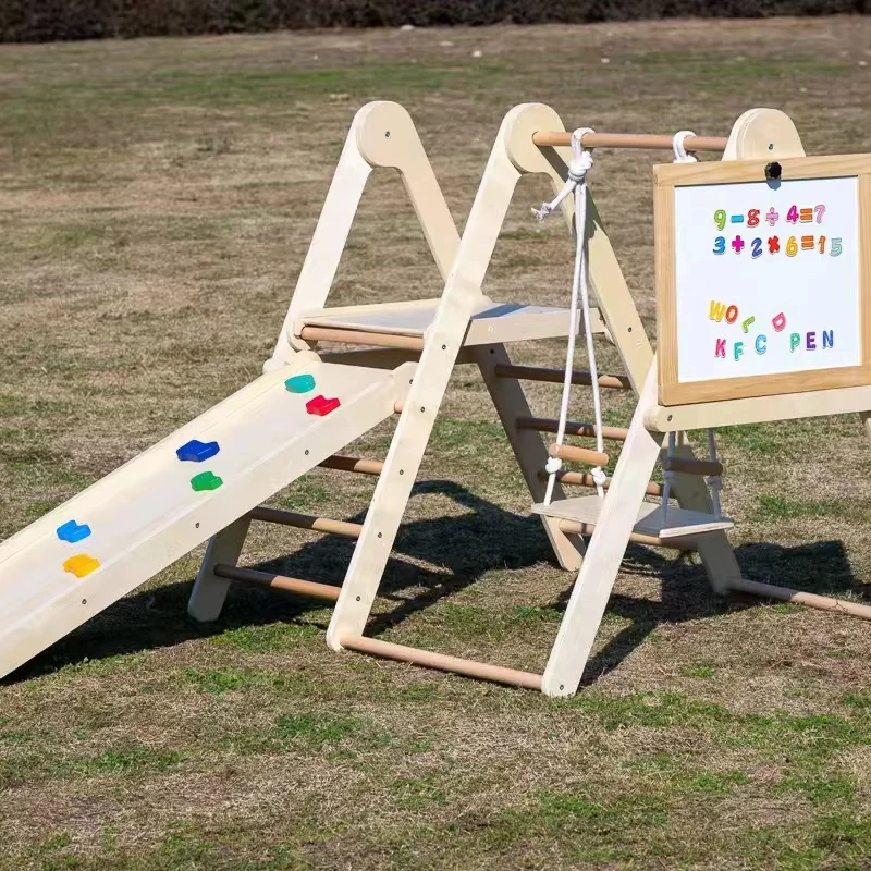 Kids Outdoor Wooden Climbing Frame - Large Solid Wood Climbing Frame, Indoor