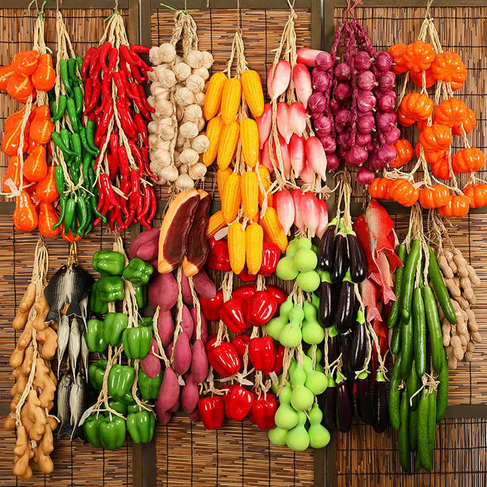 Simulación de verduras, pimiento artificial, zanahoria, patata dulce, tomate, pepino, berenjena, ajo, frijoles, verduras falsas, modelo de cuerdas