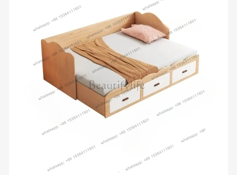 

Telescopic storage bed Solid wood pull-out high box bed Wide splicing small apartment tatami