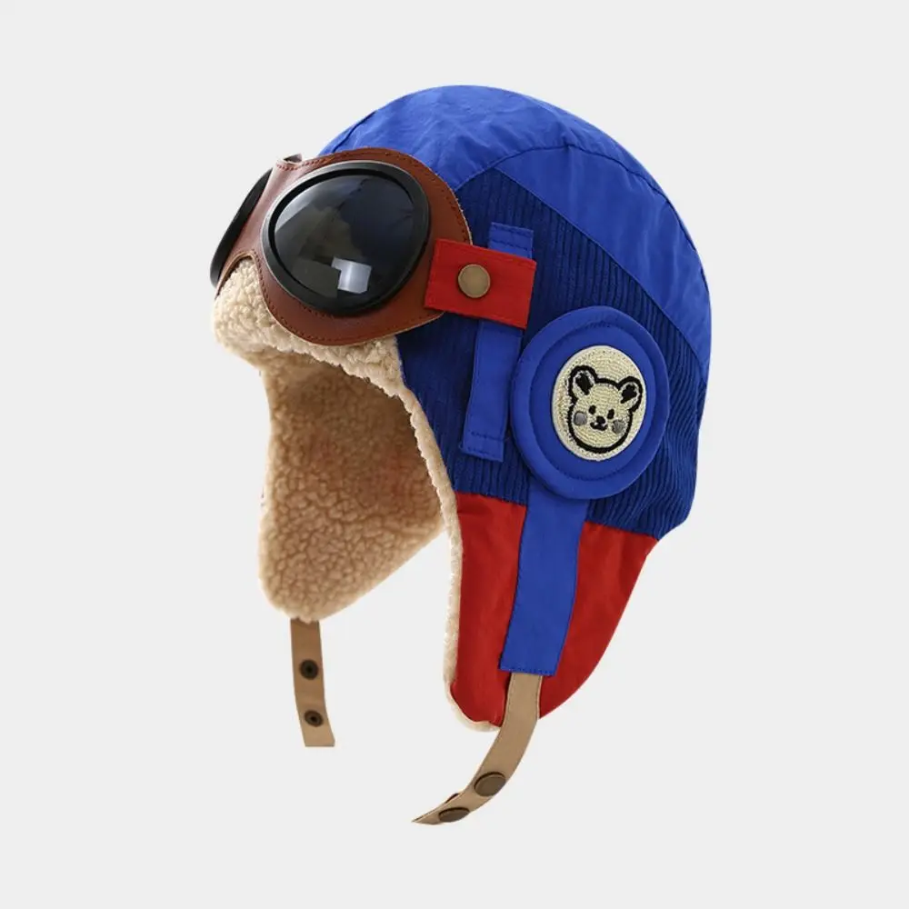 

Winter Warm Children's Plush Pilot Hat Soft with Glasses Kids Earflap Hat Earmuff Thickened Lei Feng Hat Boys