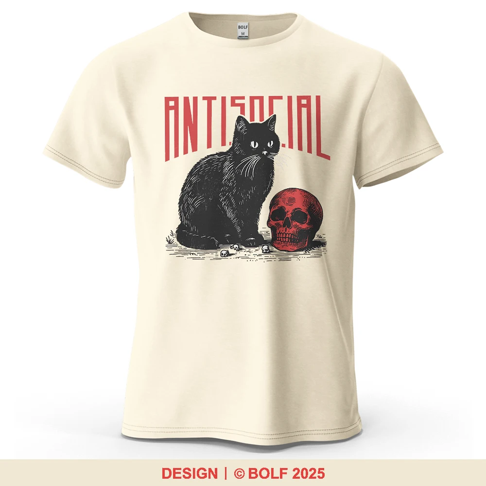 Schwarzes Katzen- und Totenkopf-bedrucktes Herren-T-Shirt aus 100 % Baumwolle, übergroße, rebellische Gothic-Grafik-T-Shirts für Damen, Tops, T-Shirts, Streetwear