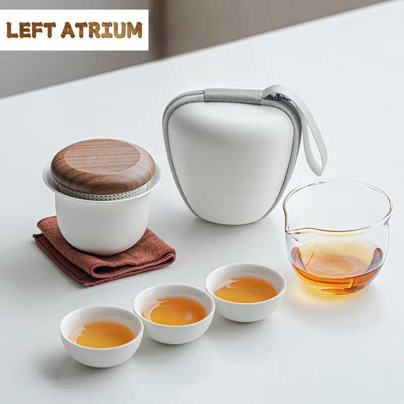 

Quick Cup Kit Retro Set of Cups Tea Tools Set 1 Pot 3 Cups Tea Making Camping Tote Bag Kung Fu Portable Tea Set Equipment Craft
