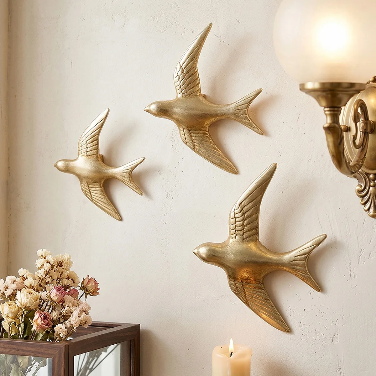 3PCS Simple Nordic Three-dimensional Swallow Wall Decoration Golden Bird Wall Decoration Living Room Porch Luxury Art Pendant