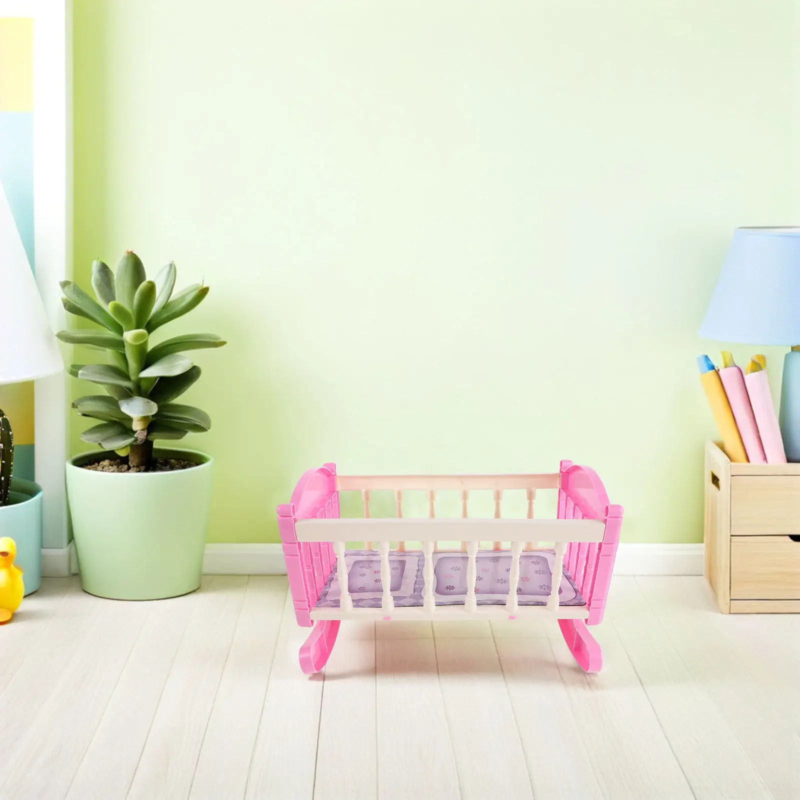 

Miniature Baby Cradle Realistic Rocking Bed Lightweight Portable for Dollhouse Bedroom Set Mini Furniture Ornament Baby Crib Cot