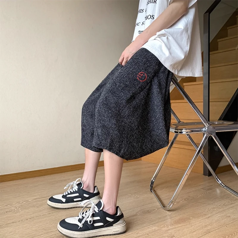 

Loose Cotton Linen Men's orts Embroidered Ruffle Pants Youthful Casual Wear Breathable Summer Faion Trend Brand