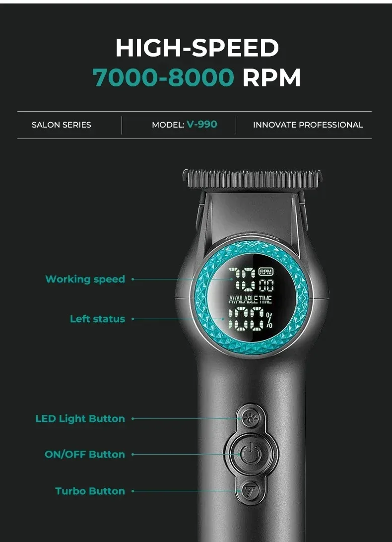 VGR Profi Haarschneidemaschine Haartrimmer Professionell Haarschneidemaschine Elektrisch 8000 U/min Akku Haarschneider LED-Anzeige Haartrimmer für Herren V-990 – Detail 2
