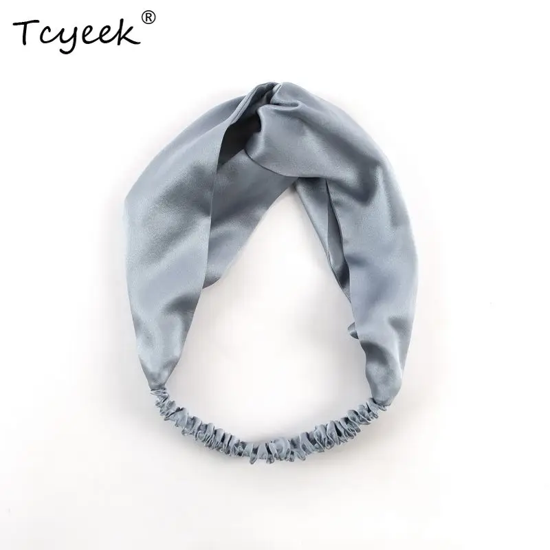 

Tcyeek Head Band 19Mm 100% Real Silk Elastic Hairband Fashion Multi Solid Colors Woman Healthy Smoother Hair A34431M