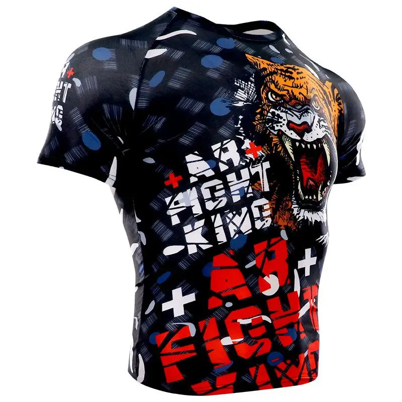 New Arrival MMA Quick Dry Sportswear Brazilian Jiu-Jitsu Fighting Thai Boxing Clothing Short Sleeve Tiger Print T-Shirt Tops