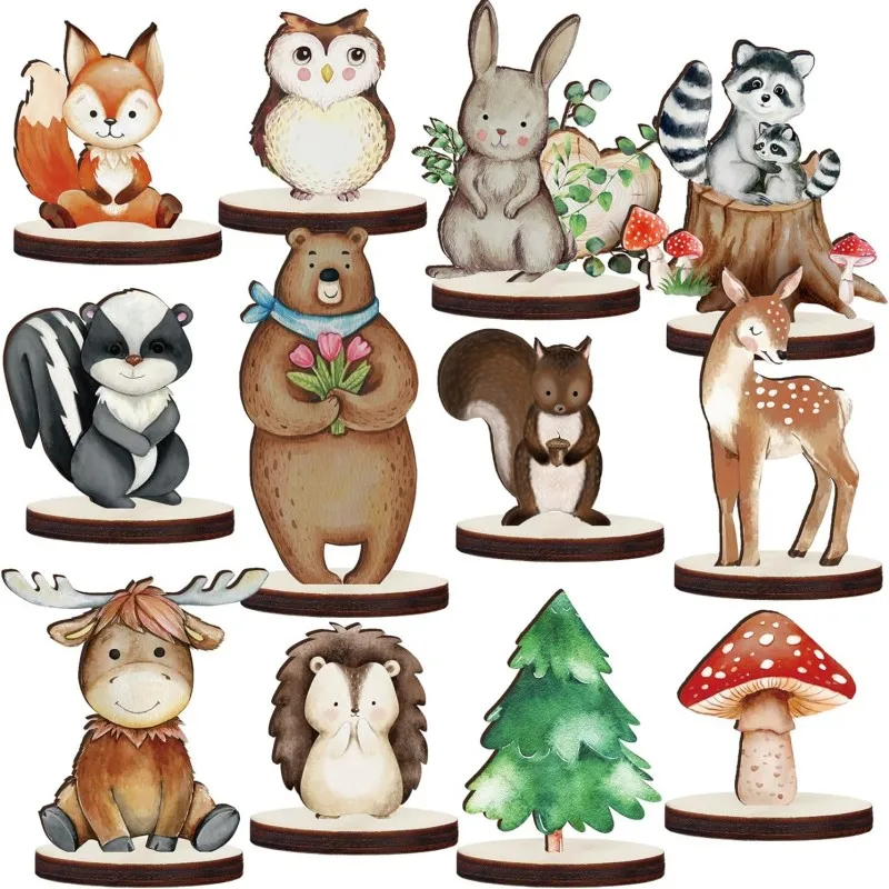 

12 Pcs Woodland Animals Theme DIY Forest Painted Woodland Party Decorations Table Centerpieces for Camp Party Supplies