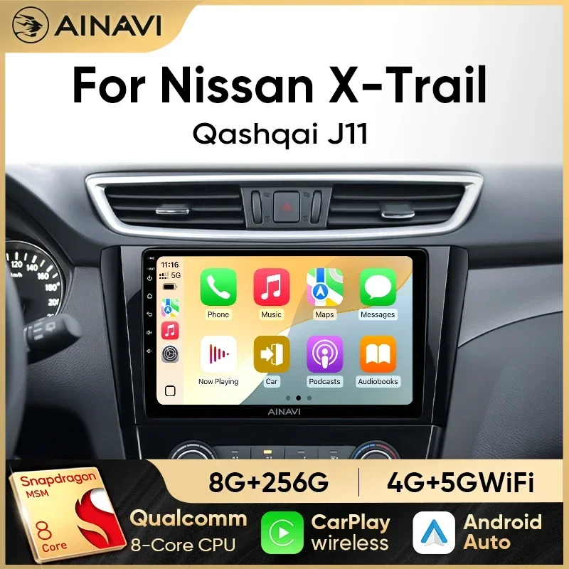 Radio para Auto Ainavi para Nissan X-Trail 3 T32 Qashqai J11 2 2014-2020, Carplay, Android Auto, Qualcomm, Reproductor Multimedia Estéreo para Auto, DSP