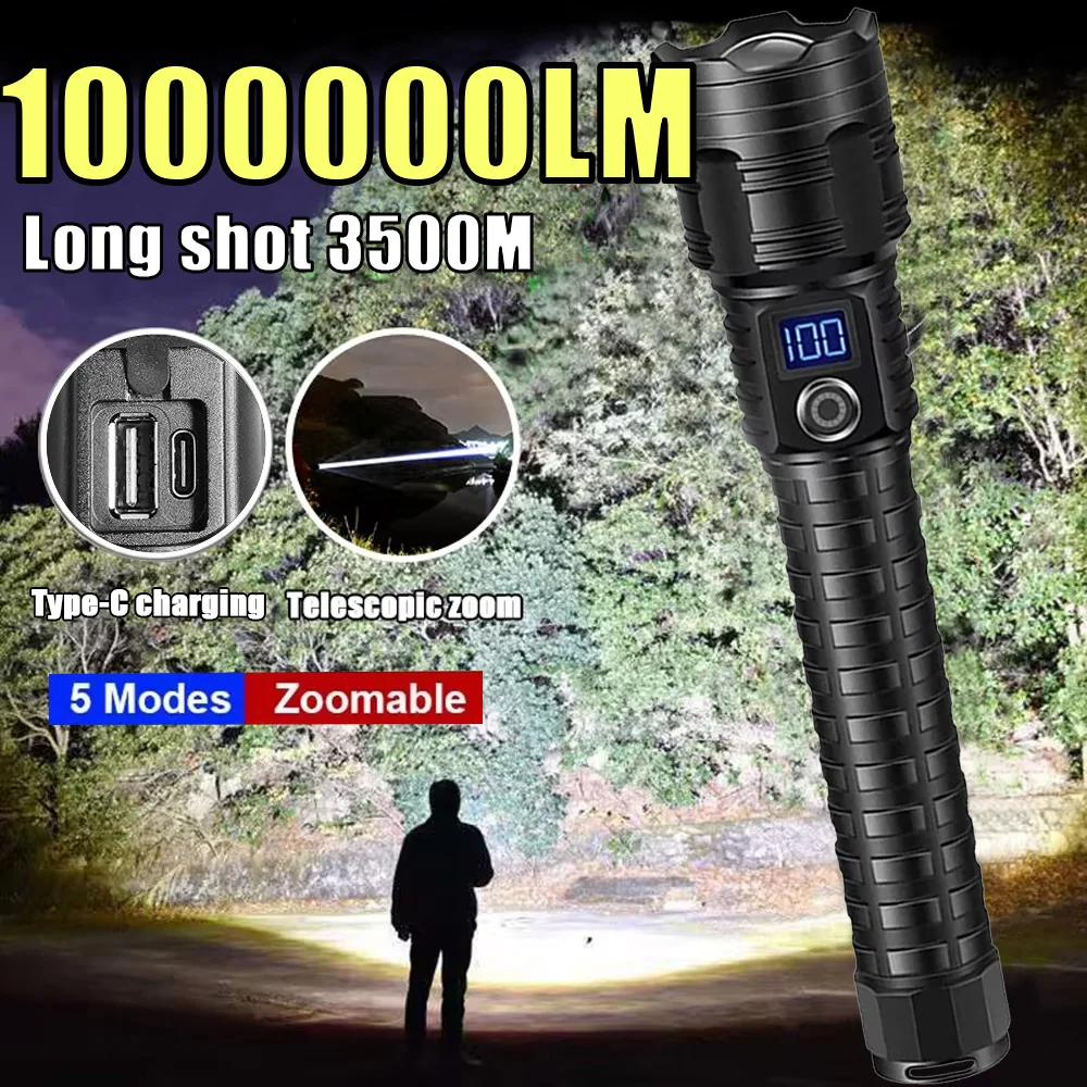 

1000000LM Long Range Flashlights Rechargeable Zoom Tactical Torch High Power Led Flashlights 15000mah Battery With Power Display