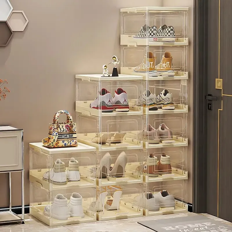 Foldable Shoe Box 1/2/4/6-Tier Clear View Dustproof Moistureproof Heavy-Duty Organizer for All Shoe Types Living Room/Hallway