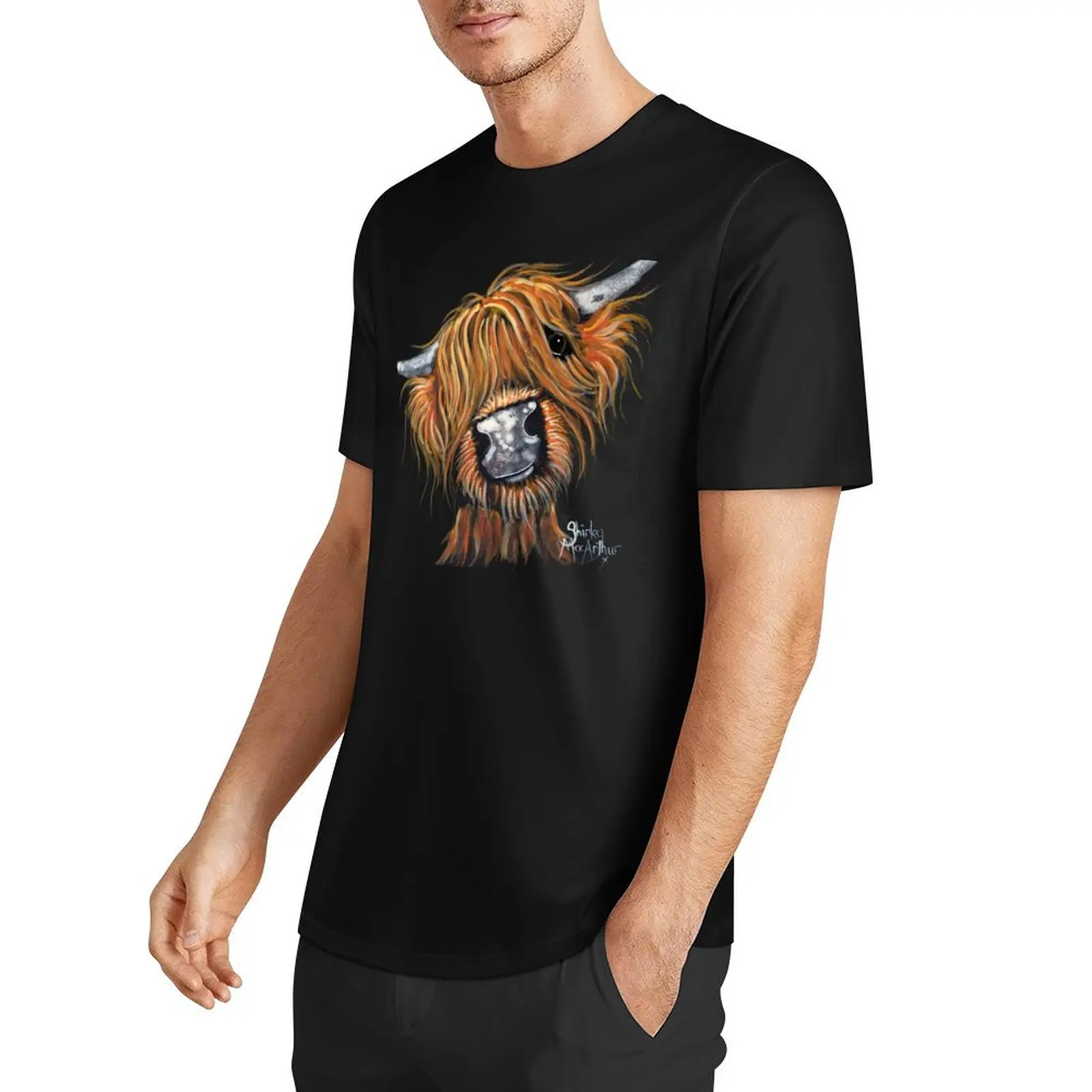 Scottish Highland Cow ' JIMMY ' by Shirley MacArthur T-Shirt street wear customs mens graphic t-shirts funny