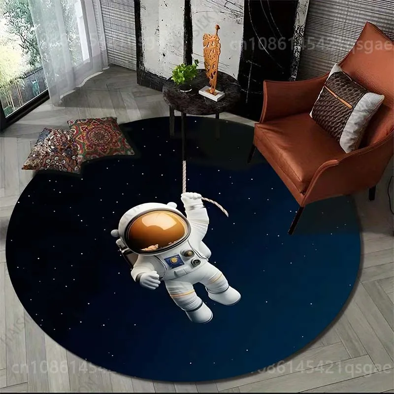 Multiple sizes Astronaut swinging in space Print Round Carpet for Living Room Bedroom Sofa Table Floor Mat Area Rug Luxury Gift