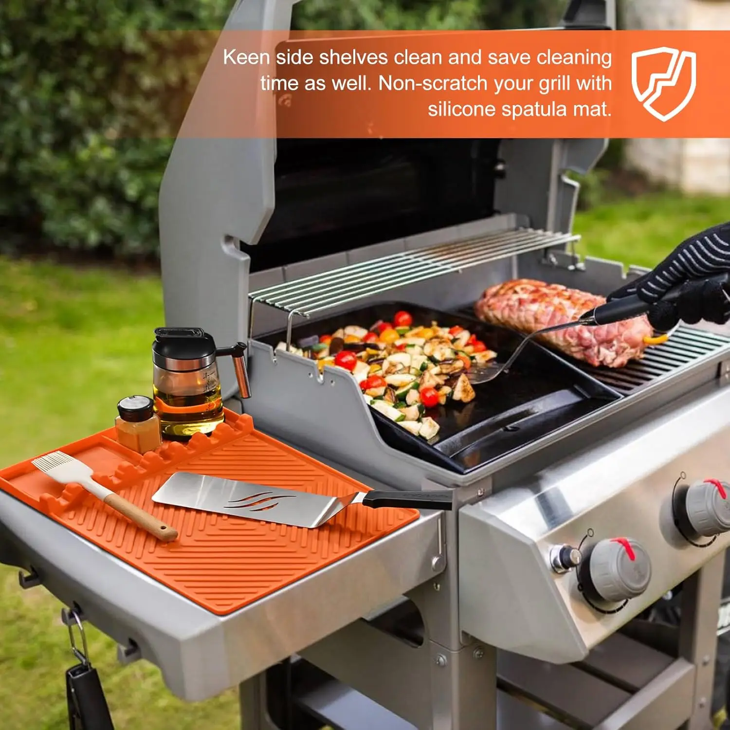 BBQ Plate Potholder Oven Oil Box Mat Silicone BBQ Tool Protective Pad Anti-dust Cleaning Pad for Outdoor BBQ Accessories view 2