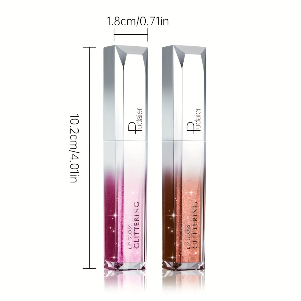 2PCS 글리터 립글로스 세트-매트 & 샤이니, 방수, 오래 지속, 끈적이지 않음, 비건 립글로스 결혼식, 파티, 데일리 메이크업용