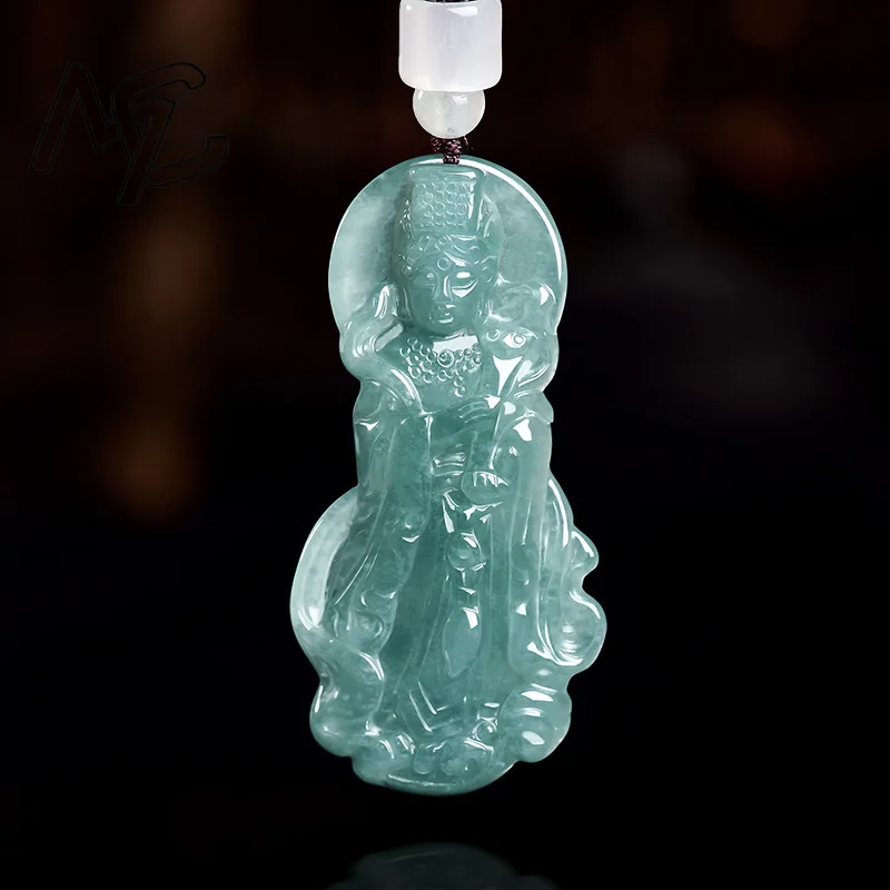 Natural Real Emerald Blue Water Mazu Pendant Myanmar Jadeite Necklace Jewelry Charm Designer Luxury Amulet Women Certificate