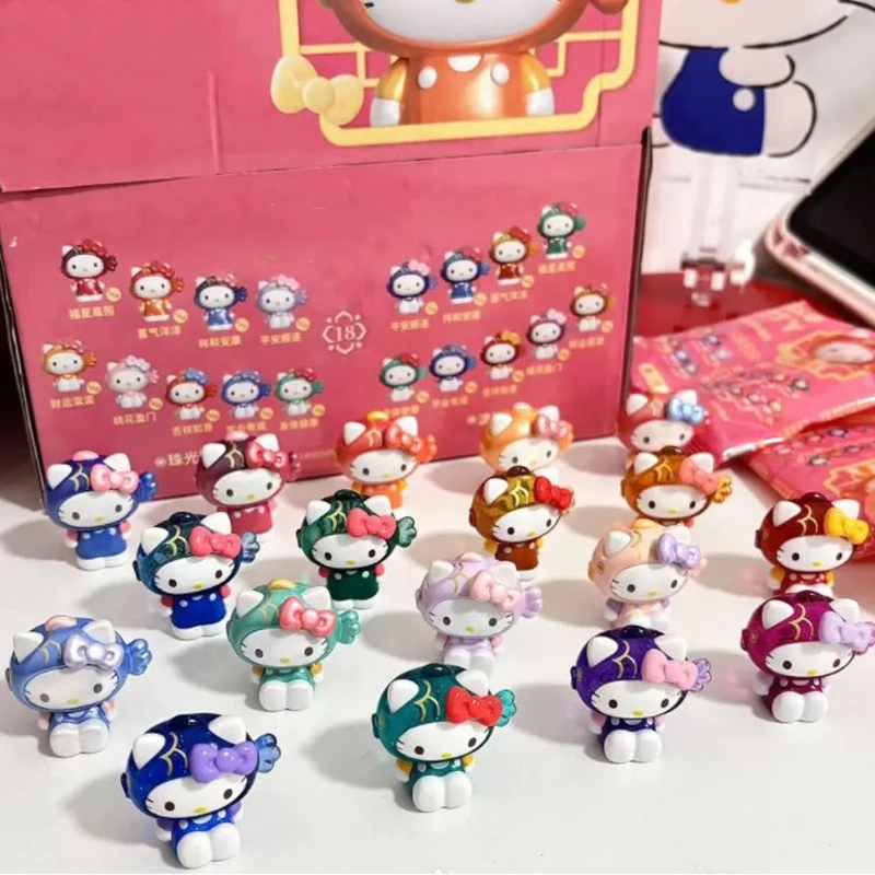 

Новинка в наличии, оригинальная Sanrio Hellokitty Koi Fish Lucky Wishes, мини-сумка с фасолью, мини-котенок, коллекционные куклы, фигурка, подарки для девочек