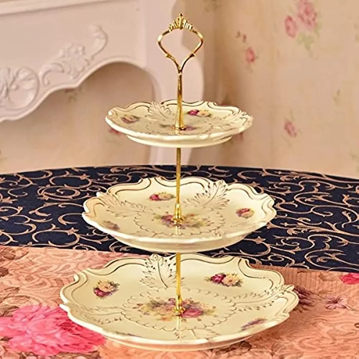 3 Tier Crown Cake Stand Fruit Plate Handle Fitting Hardware Rod Stand Holder For Wedding Party Making Cupcake Platter Serving